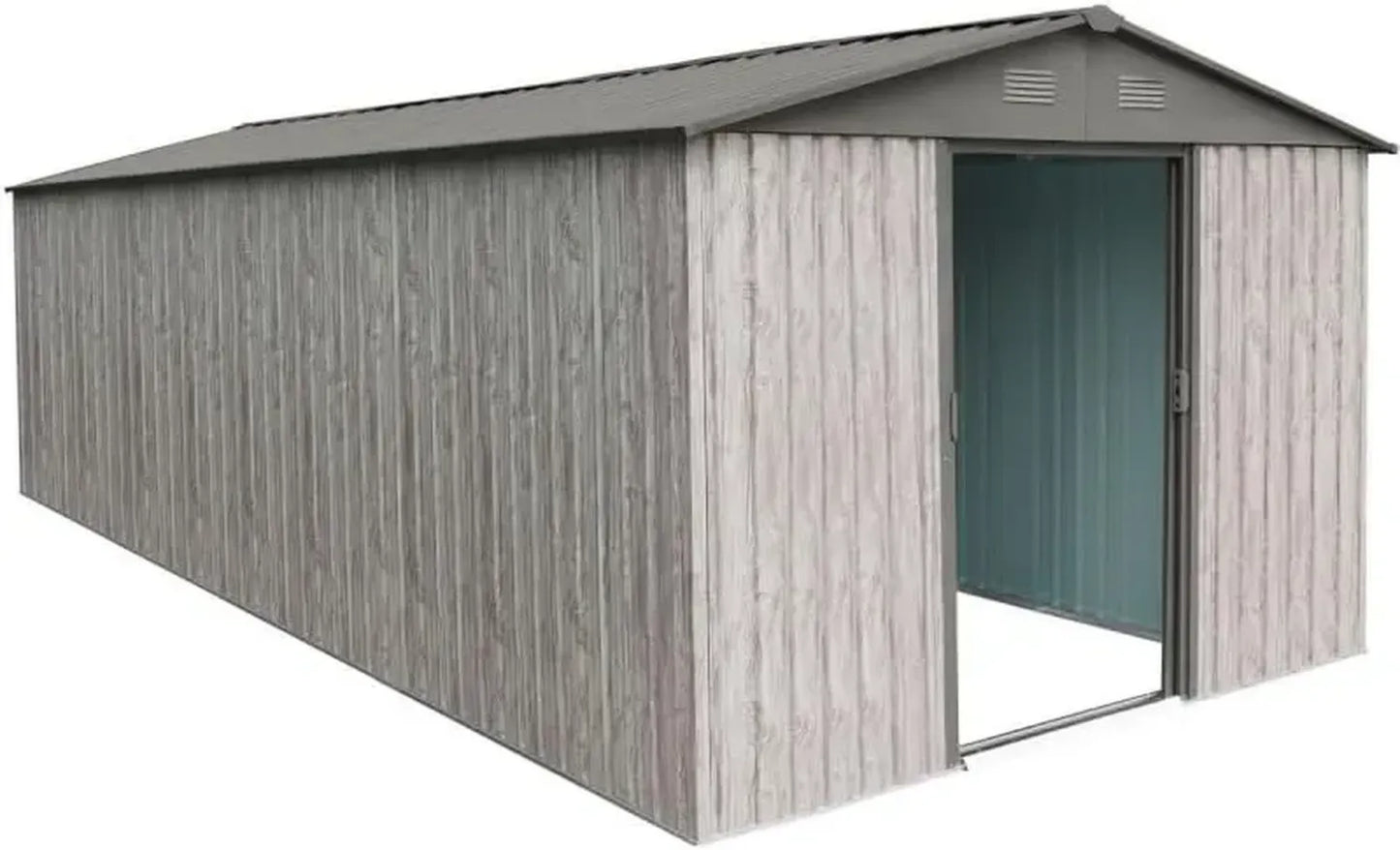 Abri de Jardin en Acier Galvanisé Beige 13,6m² avec Porte Coulissante et Ventilation