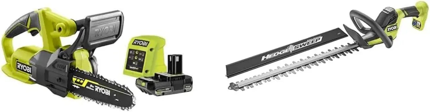 RYOBI Ensemble Outils 18V : Tronçonneuse 20 cm et Taille-Haies 50 cm avec Batterie et Chargeur