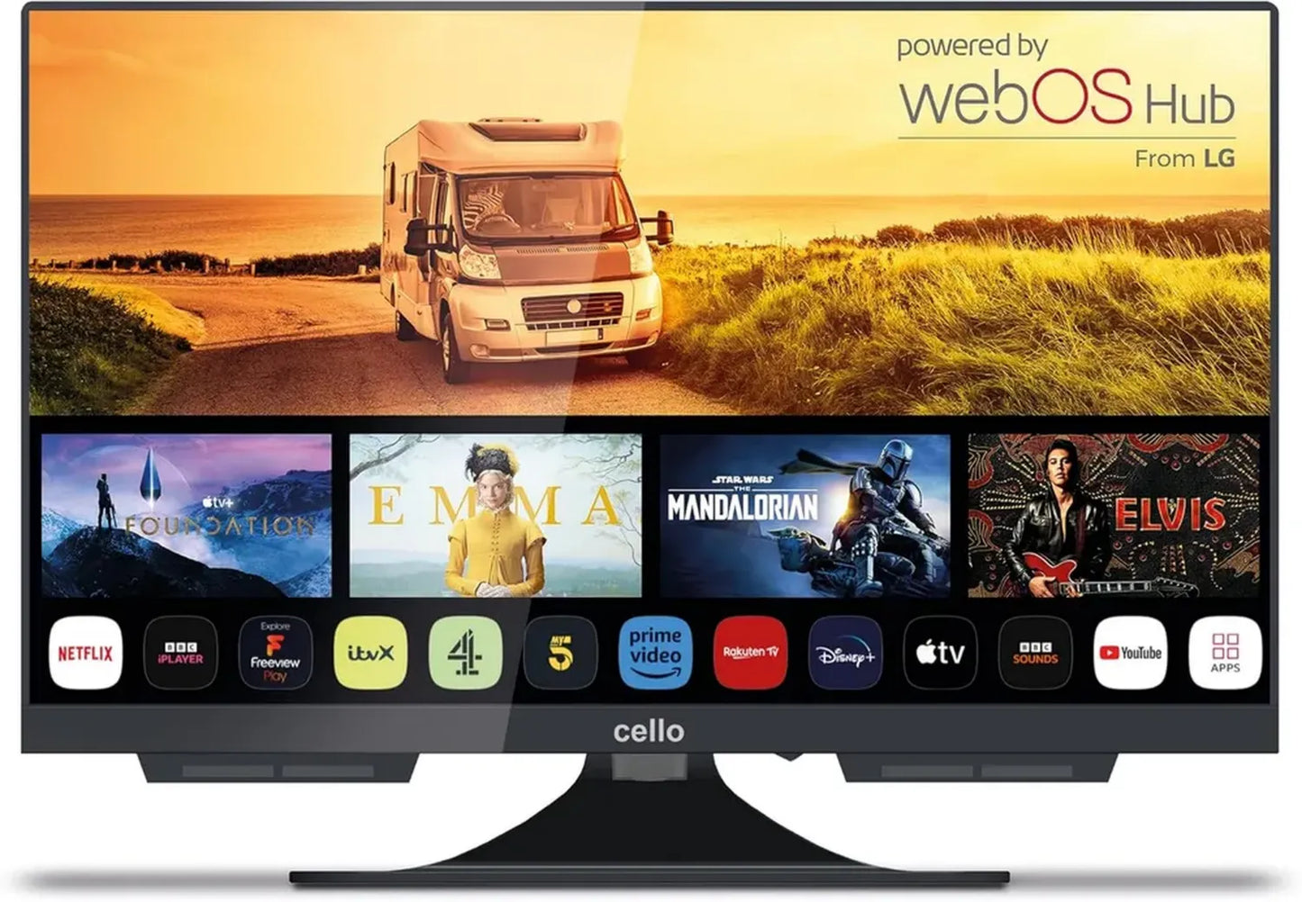 Téléviseur Intelligent Cello 19 Pouces 12V pour Camping, WebOS, Netflix, Bluetooth