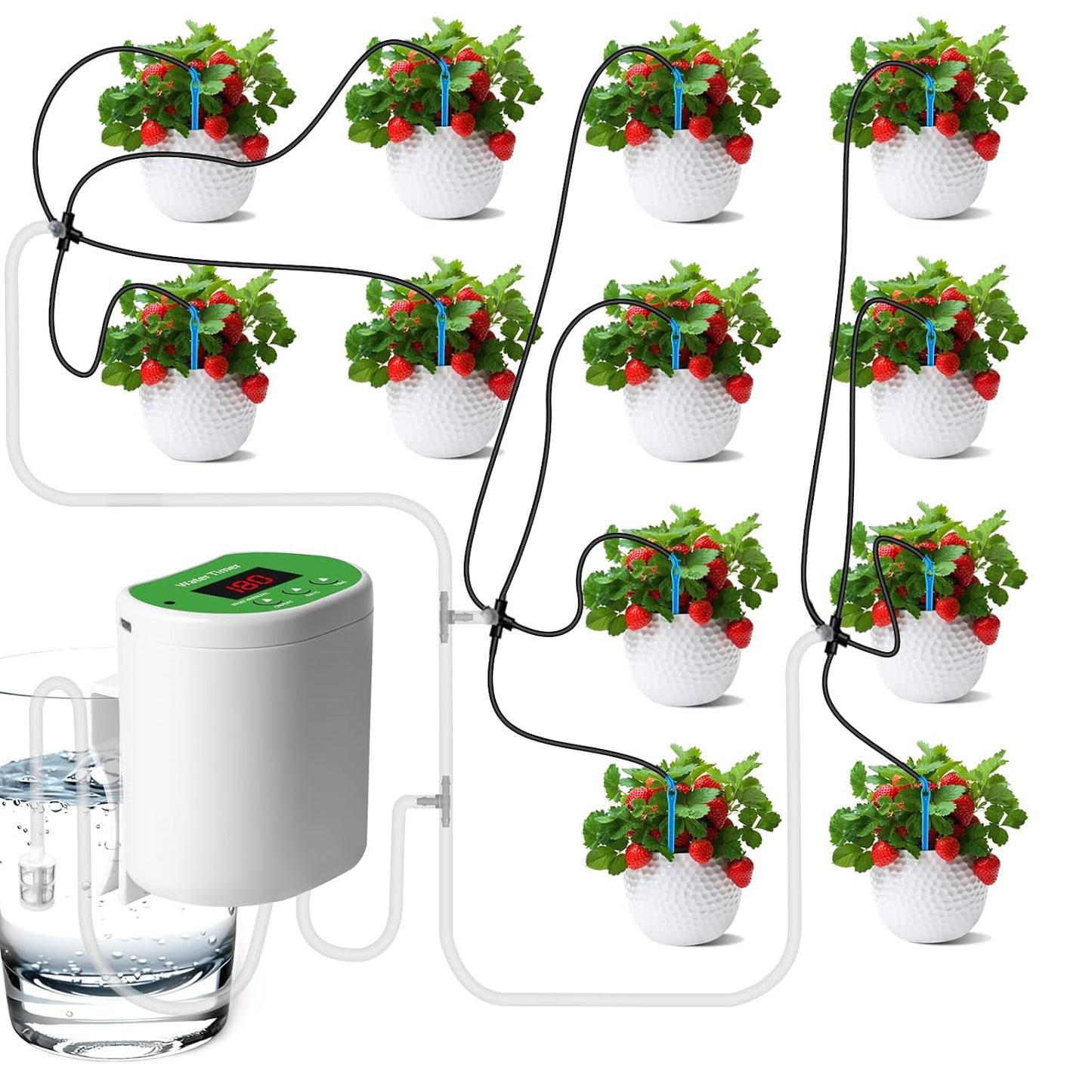 Kit d'arrosage goutte à goutte — JH12, avec port USB, affichage LED, rechargeable