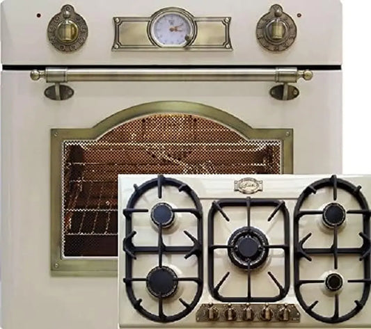 Ensemble Cuisinière à Gaz Kaiser Empire Ivoire avec Four et Plaque de Cuisson 90 cm