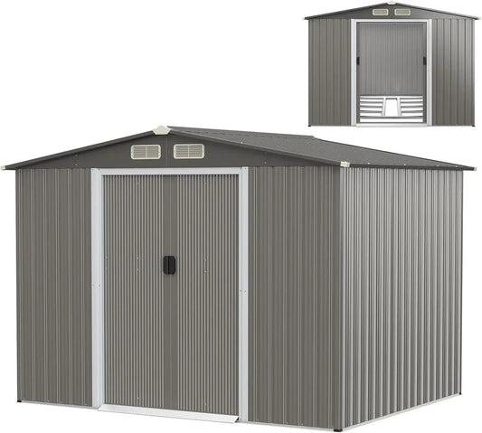 Abri de Jardin en Acier Galvanisé Anti-UV 4.7㎡ avec Porte Coulissante et Ventilation