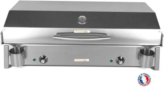 Plancha Électrique Anthea 3600W avec Couvercle et Accessoires - Inox - Thermostat Ajustable - Jusqu'à 16 Convives - Fabrication Française - 87x43x25 cm
